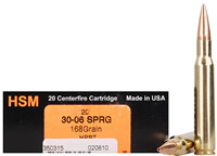 HSM Trophy Gold Rifle Ammunition 3006168VLD, 30-06 Springfield, Berger Hunting VLD, 168 GR, 2808 fps, 20 Rd/bx