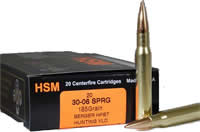 HSM Trophy Gold Rifle Ammunition 3006185VLD, 30-06 Springfield, Berger Match Hunting VLD, 185 GR, 2721 fps, 20 Rd/bx