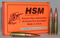 HSM Custom Plus Rifle Ammunition 300BLK-1-N, 300 AAC Blackout, Hornady A-Max Subsonic, 208 GR, 1015 fps, 20 Rd/bx