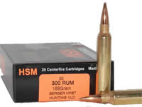 HSM Trophy Gold Rifle Ammunition 300RUM168VLD, 300 Remington Ultra Mag, Berger Match Hunting VLD, 168 GR, 3513 fps, 20 Rd/bx