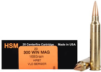 HSM Trophy Gold Rifle Ammunition 300WM168VLD, 300 Winchester Magnum, Berger Hunting VLD, 168 GR, 3154 fps, 20 Rd/bx