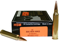 HSM Trophy Gold Rifle Ammunition 300WM210VLD, 300 Winchester Magnum, VLD, 210 GR, 20 Rd/bx