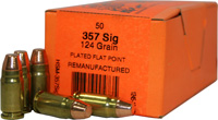 HSM Custom Reman Pistol Ammunition 357SIG-3R, 357 Sig, Total Metal Jacket, 124 GR, 1360 fps, 50 Rd/bx