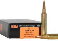 HSM Trophy Gold Rifle Ammunition 7RUM168VLD, 7MM Remington Ultra Mag, Berger Match Hunting VLD, 168 GR, fps, 20 Rd/bx