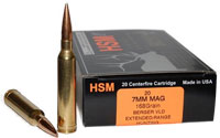 HSM Trophy Gold Rifle Ammunition 7WSM168VLD, 7mm WSM, Berger Hunting VLD, 168 GR, fps, 20 Rd/bx