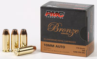 PMC Bronze Line Pistol Ammunition 10B, 10mm, Jacketed Hollow Point (JHP), 170 GR, 1200 fps, 25 Rd/bx