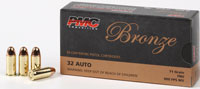 PMC Bronze Line Pistol Ammunition 32A, 32 ACP, Full Metal Jacket (FMJ), 71 GR, 900 fps, 50 Rd/bx