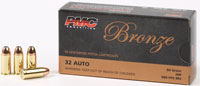 PMC Bronze Line Pistol Ammunition 32B, 32 ACP, Hollow Point (HP), 60 GR, 980 fps, 50 Rd/bx