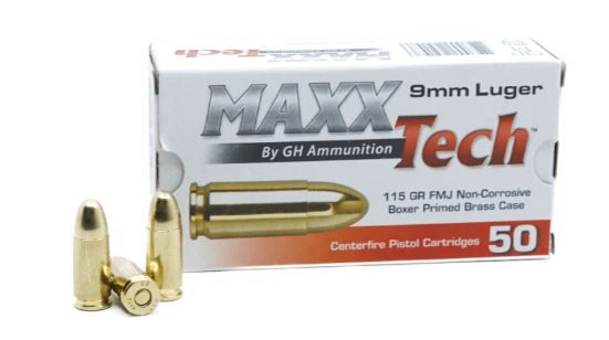 Maxxtech 9mm Ammunition PTGB9MMB 115 Grain Full Metal Jacket 50 rounds