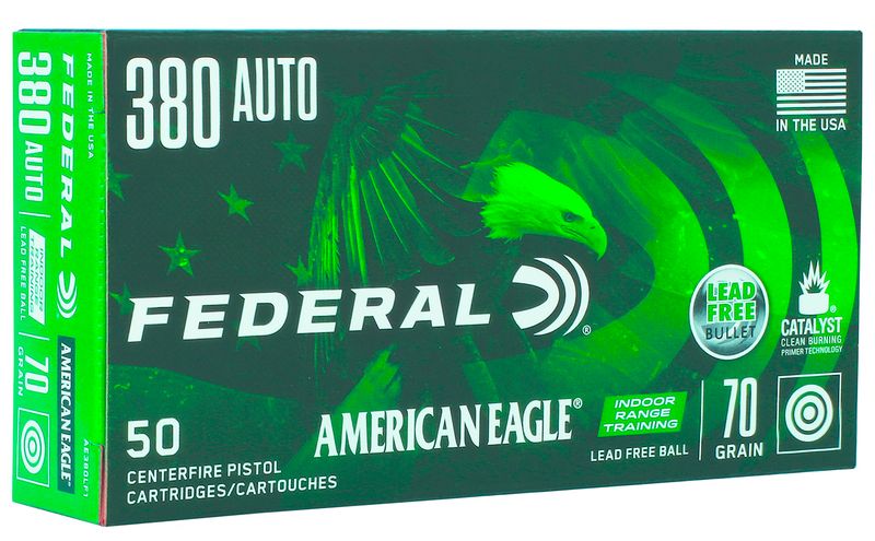 Federal American Eagle Pistol Ammunition AE380LF1, 380 ACP, 75 gr, 1110 fps, 50 Rd/Bx