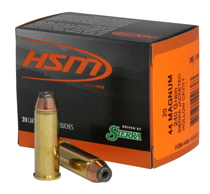 HSM Pro Pistol Ammunition 44M18N20, 44 Rem Mag, JHC, 240 gr, 20 Rd/Bx