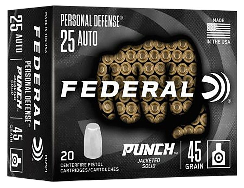 Federal Punch Personal Defense 25ACP 45gr Hollow Point 20 Rd. Box PD25P1