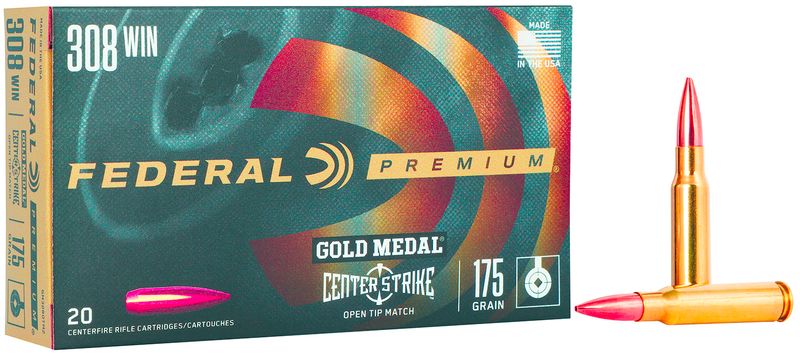 Federal Premium Gold Medal Rifle Ammunition GM308OTM2, 308 Winchester, Open Tip Match, 175 GR, 2600 fps, 20 Rd/bx