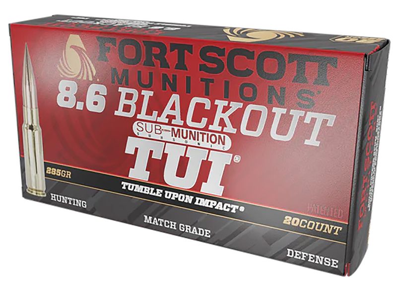 Fort Scott MunitionS Tumble Upon Impact Rifle Ammunition 86BLK285SCV2SS, 8.6 Blackout, TUI, 285 GR, 1050 fps, 20 Rd/box