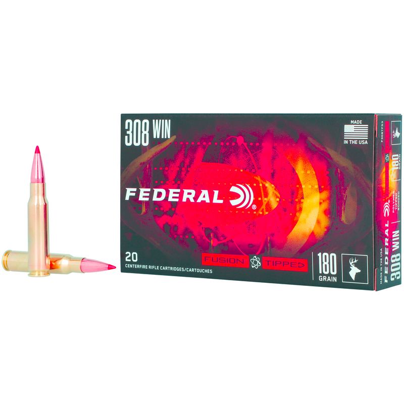 Federal Fusion Tipped Rifle Ammunition F308TFS3, 308 Winchester, Fusion Ammunition, 180 GR, 2600 fps, 20 Rd/bx