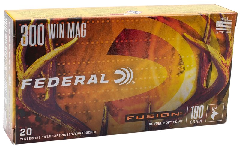 Federal Fusion Tipped Rifle Ammunition F300WTFS3, 300 Winchester Mag, Fusion Tipped Ammunition, 180 GR, 2950 fps, 20 Rd/bx