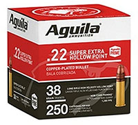 Aguila High Velocity Rimfire Ammunition 1B221103, 22 LR, Copper Plated Hollow Point (CPHP), 38 gr, 1280 fps, 250 Rds/Bx