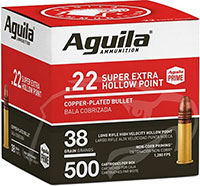 Aguila High Velocity Rimfire Ammunition 1B221118, 22 LR, Copper-Plated Solid Point, 38 gr, 1280 fps, 500 Rds/Bx