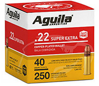 Aguila High Velocity Rimfire Ammunition 1B221100, 22 LR, Copper-Plated Solid Point, 40 gr, 1255 fps, 250 Rds/Bx