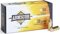 Armscor Precision Pistol Ammunition ARM38SUPER125GRFMJBX, 38 Super, Full Metal Jacket (FMJ), 125 GR, 50 Rd/bx