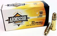 Armscor Rimfire Ammunition 50015PH, 22 Long Rifle, Hollow Point, 36 GR, 1341 fps, 50 Rd/bx