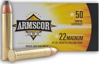 Armscor Rimfire Ammunition FAC22M-1N, 22 Magnum (WMR), Jacketed Hollow Point, 40 GR, 50 Rd/bx