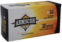 Armscor Pistol Ammunition FAC38-17N, 38 Special, Full Metal Jacket, 158 GR, 50 Rd/bx