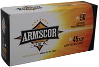 Armscor Pistol Ammunition FAC45-12N, 45 ACP, Full Metal Jacket, 230 GR, 50 Rd/bx