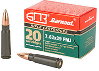 Barnaul Steel Case Rifle Ammunition BRN762X39FMJ123, 7.62x39mm, Full Metal Jacket, 123 Gr, 20 Rds/Bx