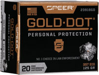 Speer Gold Dot Personal Protection Handgun Ammunition 23918GD, 357 Sig, Gold Dot HP, 125 GR, 1350 fps, 20 Rd/bx