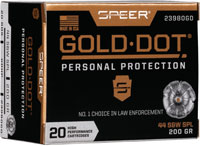 Speer Gold Dot Personal Protection Handgun Ammunition 23980GD, 44 Special, Gold Dot HP, 200 GR, 875 fps, 20 Rd/bx