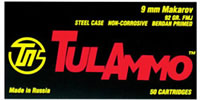 Tulammo Pistol Ammunition TA918092, 9x18mm (9mm Makarov), Full Metal Jacket (FMJ), 92 GR, 50 Rd/bx