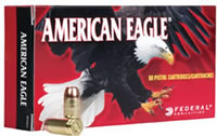 Federal American Eagle Pistol Ammunition AE921, 9mmX21mm, Full Metal Jacket (FMJ), 124 GR, 1150 fps, 50 Rd/bx