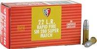 Fiocchi Super Match Rapid Fire Pistol Rimfire Ammunition 22SM280, 22 Long Rifle, Round Nose (RN), 40 GR, 950 fps, 50 Rd/bx