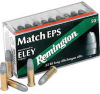 Remington/Eley Match EPS Rimfire Ammunition RE22EPS, 22 Long Rifle, Lead Flat Nose (FN), 40 GR, 1085 fps, 50 Rd/bx