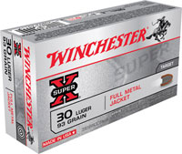 Winchester Super-X Pistol Ammunition X30LP, 30 Luger, Full Metal Case (FMJ), 93 GR, 1220 fps, 50 Rd/bx