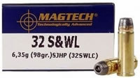 Magtech Sport Handgun Ammunition 32SWLC, 32 S&W Long, Semi Jacketed Hollow Point (JHP), 98 GR, 778 fps, 50 Rd/bx