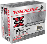 Winchester Super-X Pistol Ammunition X10MMSTHP, 10mm, Silvertip Hollow Point (HP), 175 GR, 1290 fps, 20 Rd/bx