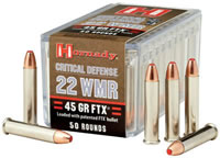 Hornady Critical Defense Rifle Ammunition 83200, 22 Magnum (WMR),  Flex Tip eXpanding (FTX), 45 GR, 1700 fps, 50 Rd/bx