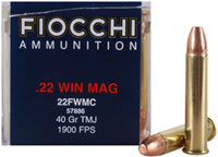 Fiocchi Shooting Dynamics Rimfire Ammunition 22FWMC, 22 Magnum (WMR), Total Metal Jacket (TMJ), 40 GR, 1900 fps, 50 Rd/bx