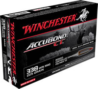 Winchester Supreme Rifle Ammunition S338CT, 338 Winchester Mag, AccuBond CT, 225 GR, 2800 fps, 20 Rd/bx