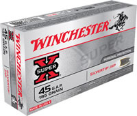 Winchester Super-X Pistol Ammunition X45GSHP, 45 GAP, Silvertip Hollow Point (HP), 185 GR, 1000 fps, 50 Rd/bx