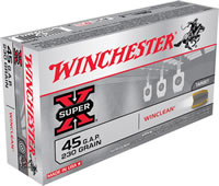 Winchester WinClean Handgun Ammunition WC45G, 45 GAP, Brass Enclosed Base, 230 GR, 875 fps, 50 Rd/bx