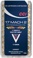 CCI V-Max Varmint Rimfire Ammunition 0048, 17 Mach 2, V-Max, 17 GR, 2010 fps, 50 Rd/bx