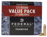 Federal Premium Champion Rimfire Ammunition 745, 22 Long Rifle, Copper Plated HP, 36 GR, 1260 fps, 525 Rd/b