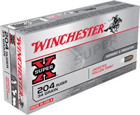 Winchester Super-X Rifle Ammunition X204R, 204 Ruger, Jacketed Hollow Point (JHP), 34 GR, 4025 fps, 20 Rd/bx