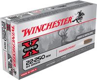 Winchester Super-X Rifle Ammunition X222502, 22-250 Remington, Power-Point, 64 GR, 3500 fps, 20 Rd/bx