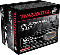 Winchester Supreme Pistol Ammunition S500PTHP, 500 S&W, Platinum Tip Hollow Point (HP), 400 GR, 1800 fps, 20 Rd/bx