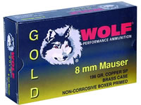 Wolf Gold Rifle Ammunition G8X57SP1, 8 MM Mauser, Jacketed Soft Point (SP), 196 GR, 2461 fps, 20 Rd/bx