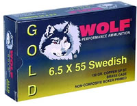 Wolf Gold Rifle Ammunition G65SSP1, 6.5 MM X 55 MM Swede, Jacketed Soft Point (SP), 139 GR, 2542 fps, 20 Rd/bx